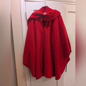 Vintage Alpaca Cape With Attached Scarf
